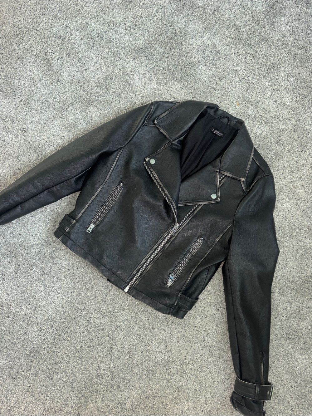 Distressed faux leather top shop jacket